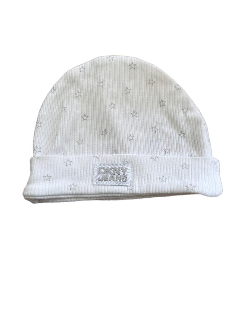 Preloved DKNY - White Gray Star Newborn Infant Hat, 100% Cotton (One Size)