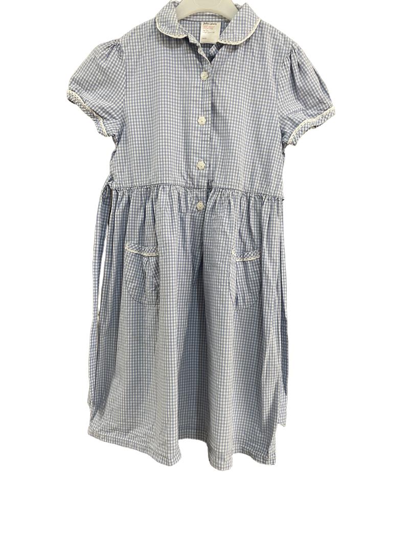 Preloved John Lewis - Blue White Gingham Collar Short-sleeved School Dress (7-8y)