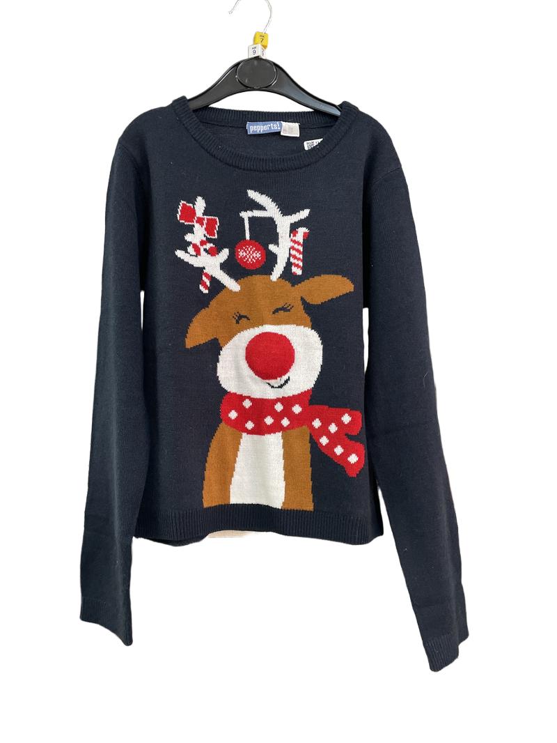 Preloved Pepperts! - Navy Reindeer Christmas Jumper (8-9y, 9-10y)