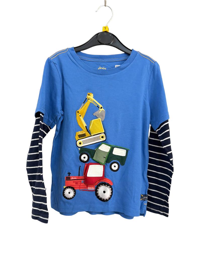 Preloved Joules - Blue Vehicle Applique Mock-sleeve Long-sleeved T Shirt (7-8y)