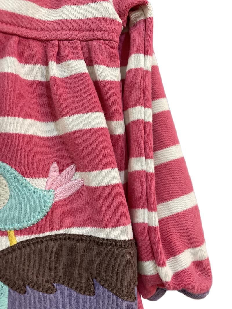Preloved Frugi - Pink White Stripe Horse Applique Long-sleeved Dress (6-12m)