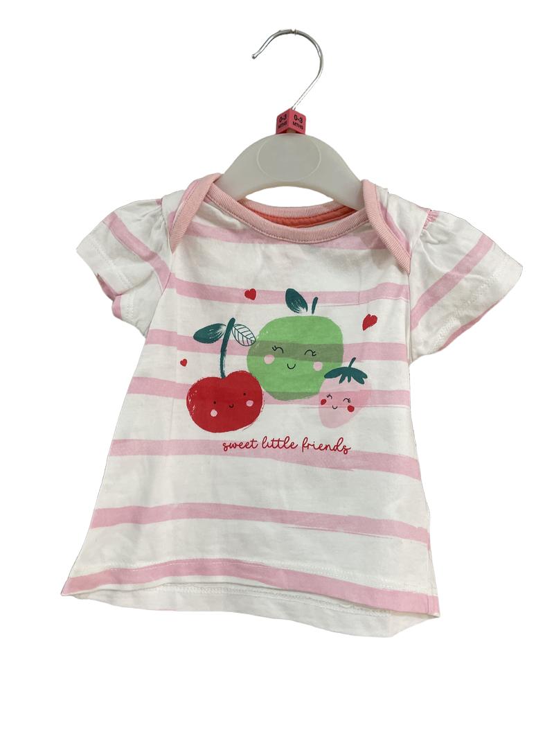 Preloved Mothercare - Pink White Fruit Sweet Little Friends T Shirt (0-3m)
