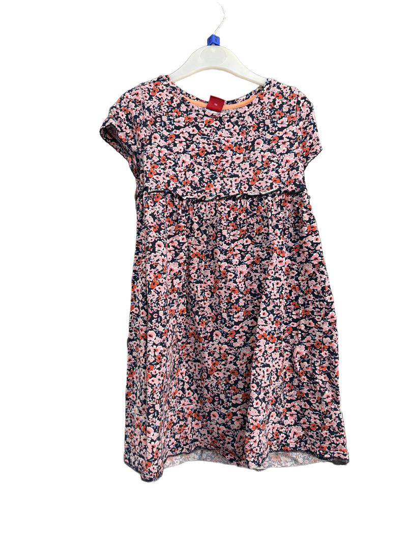 Preloved S. Oliver - Navy Red Floral Print Short-sleeved Dress (6-7y)