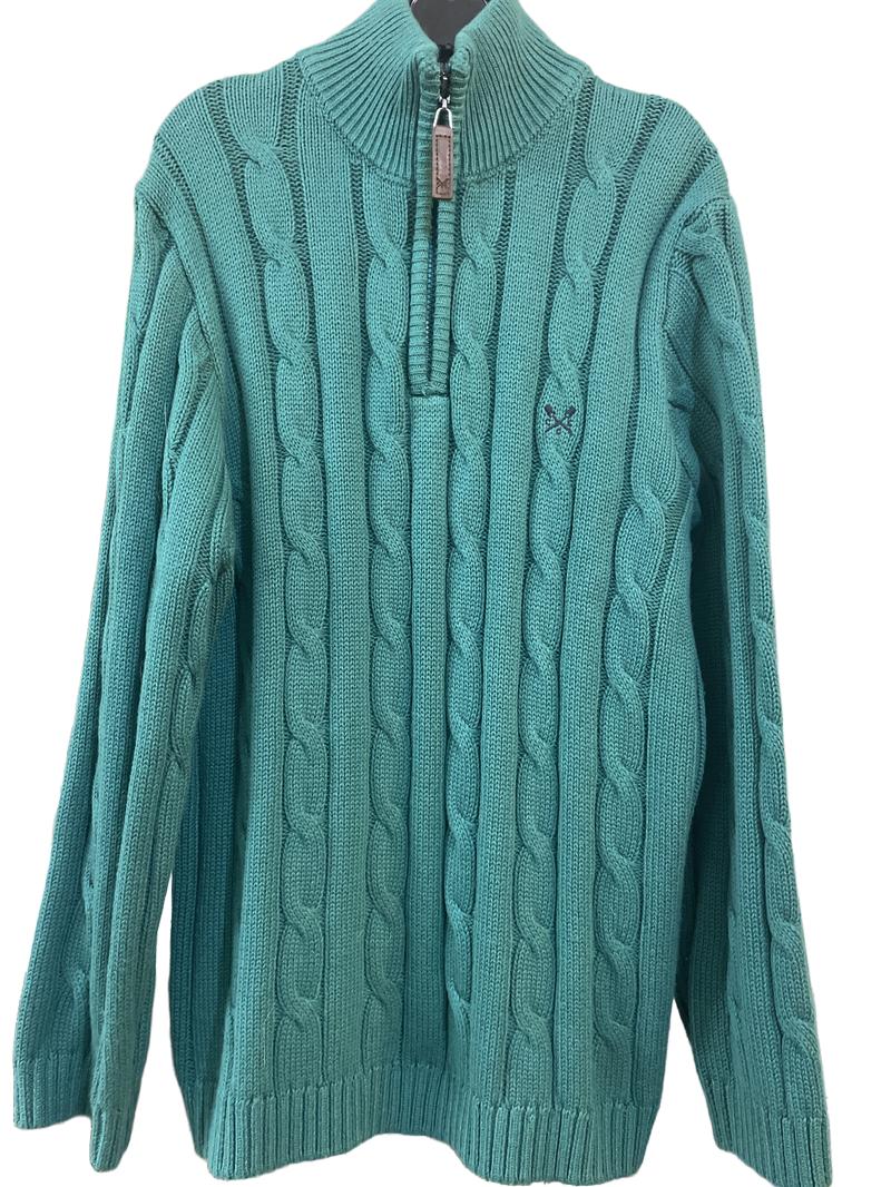 Preloved CCC Kids - Crew Clothing Company - Green Cable Knit Half Zip Jumper (8-9y)