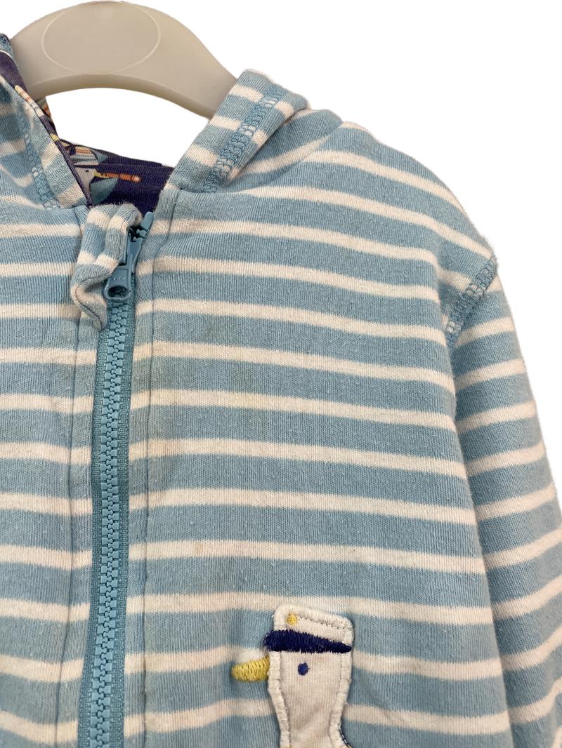 Preloved Jojo Maman Bebe - Reversible Blue White Stripe Captain Seagull Hoodie (6-12m)