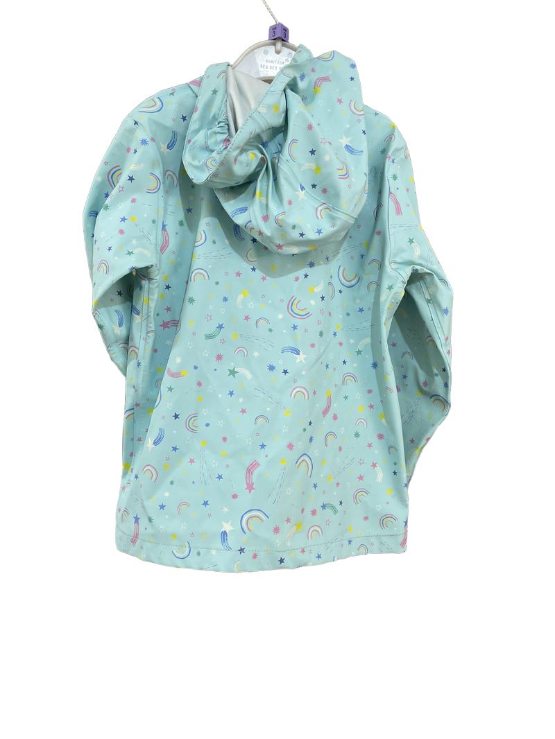 Preloved Mountain Warehouse - Green Rainbow Star Print Waterproof Shell Jacket (3-4y)