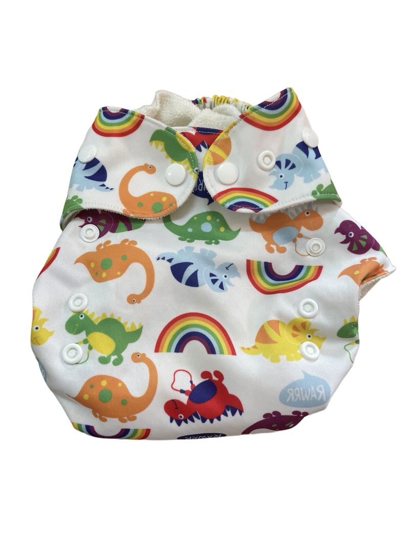 Preloved Wonderoos - Colourful Dinosaur And Rainbow Reusable Nappy.