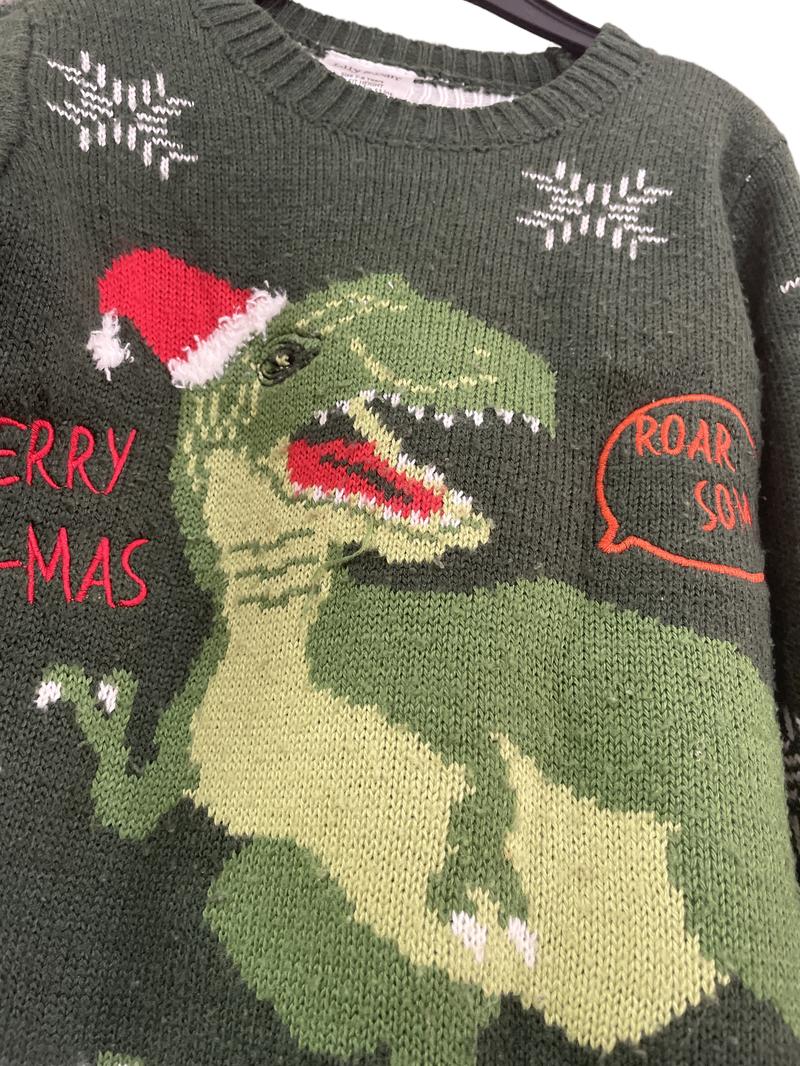 Preloved Lily And Dan - Green Dinosaur Christmas Jumper. (7-8y)