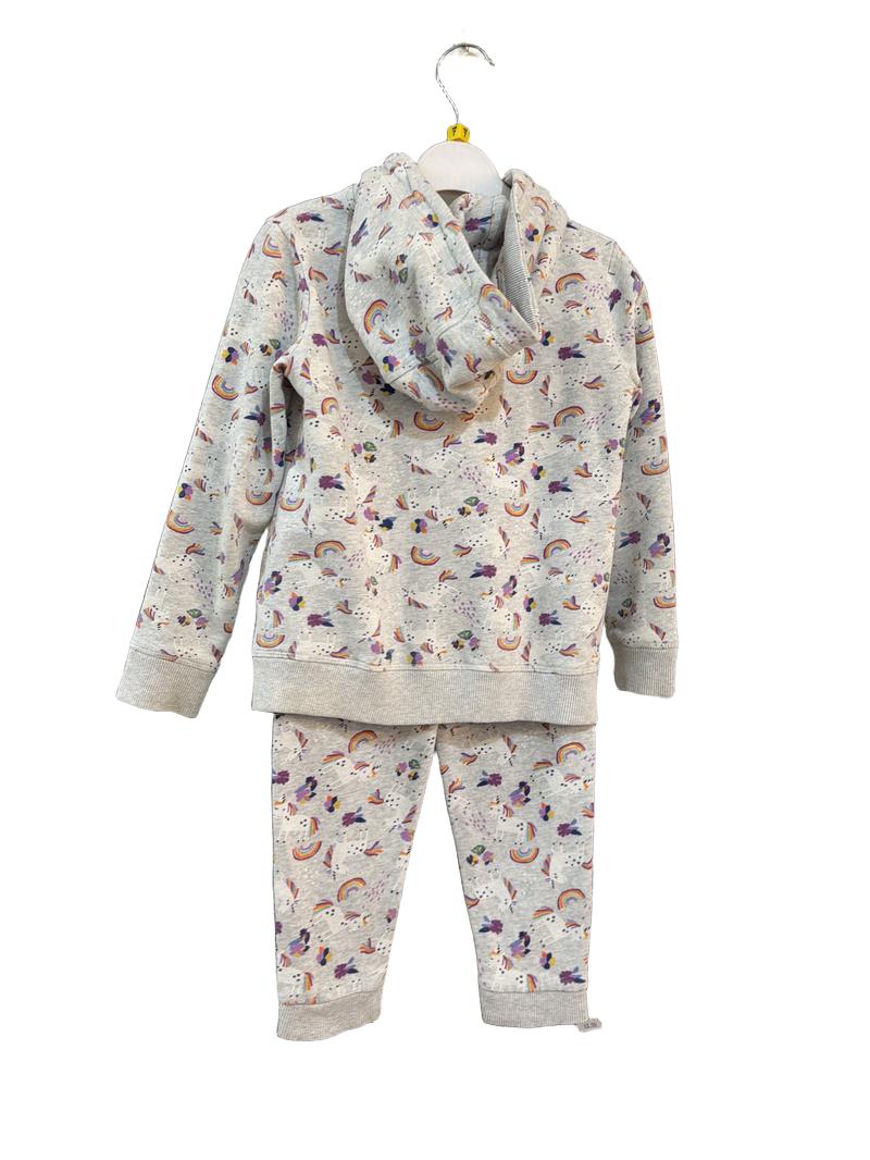 Preloved Next - Gray Unicorn Print Zip Hoodie And Joggers Tracksuit Co-ords (7-8y)