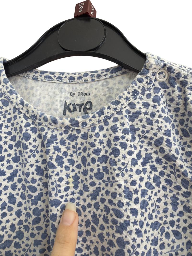 Preloved Kite - Blue White Leaf Print Long-sleeved Top (2y)