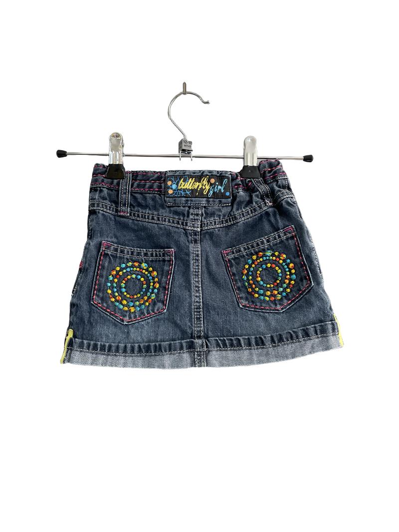 Preloved Butterfly - Blue Jean Skirt With Sequins (12-18m)