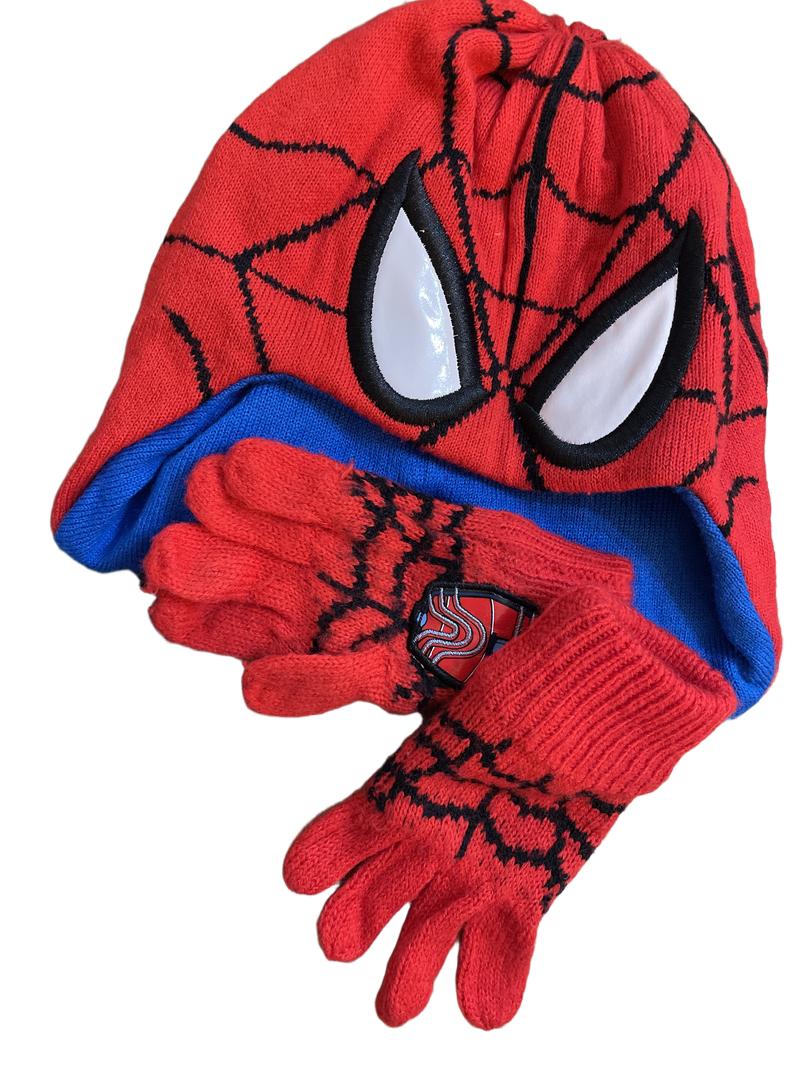 Preloved Disney - Red Blue Spiderman Hat And Knit Mittens Set (3-4y, 4-5y, 5-6y)