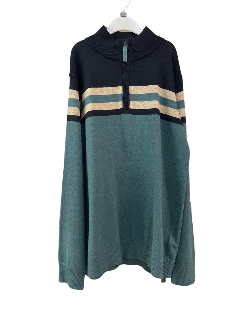 Preloved Fatface - Navy Green Beige Half-zip Jumper (12-13y)