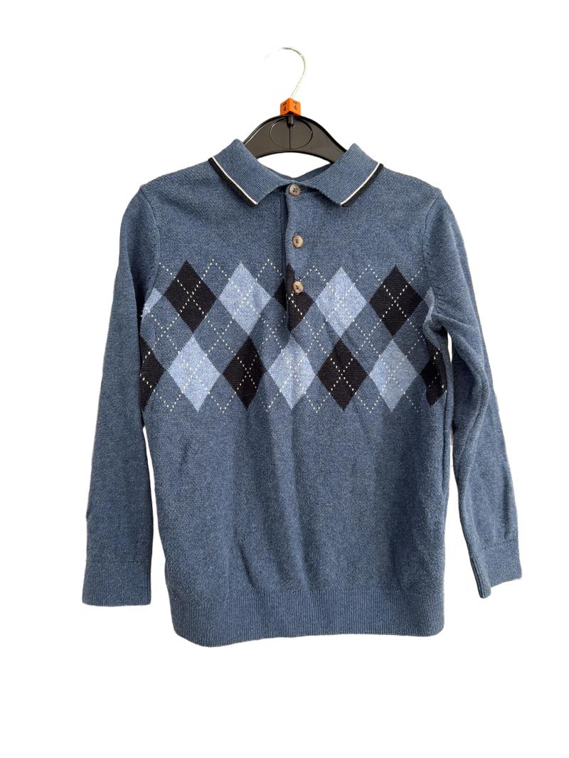Preloved Next - Blue Long-sleeved Top With Diamond Argyle Pattern. (4-5y)