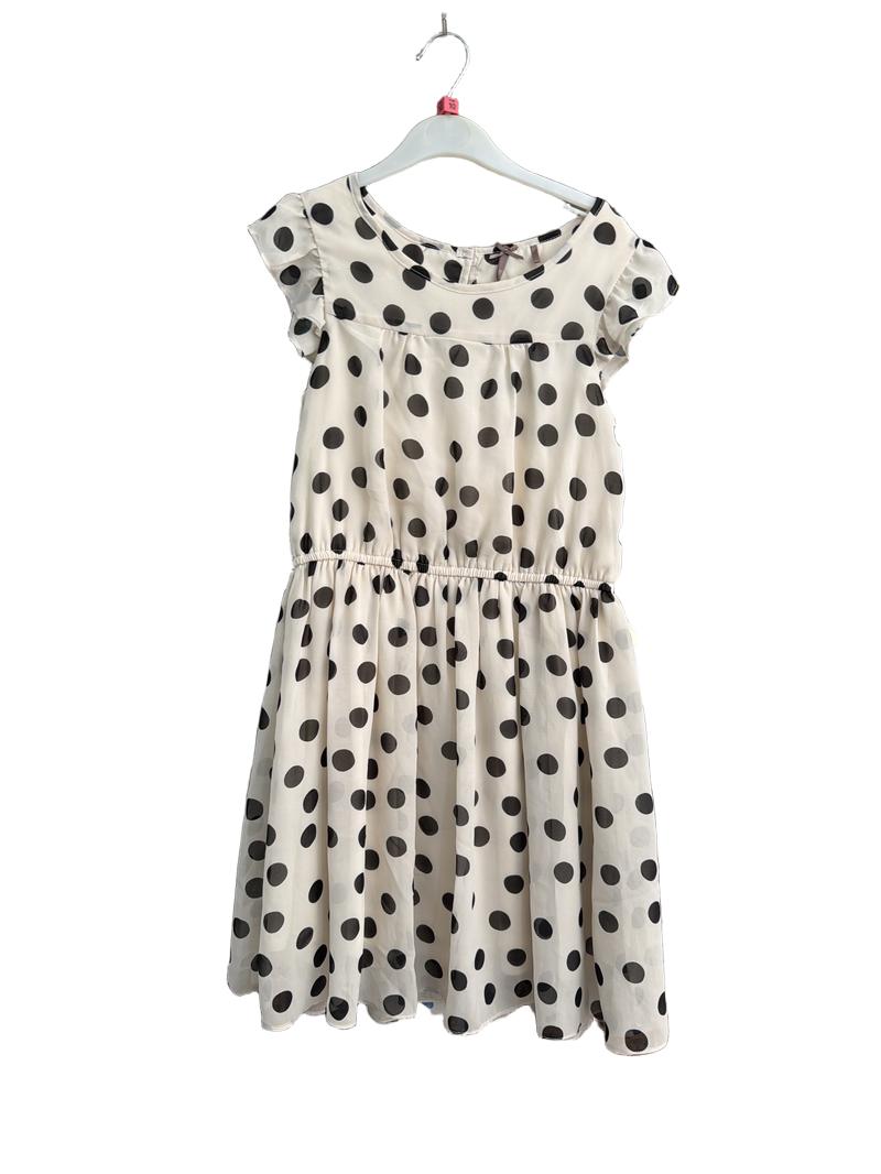 Preloved Next - Cream Polka Dot Ruffle Sleeve Dress (10-11y)