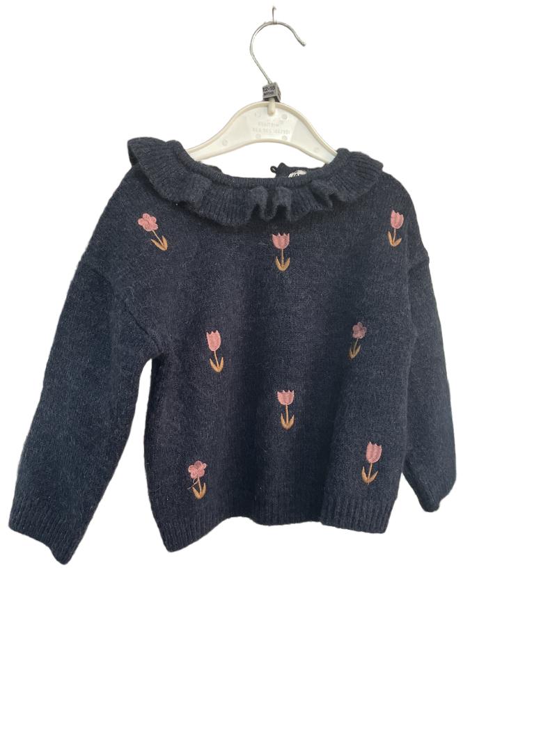 Preloved La Redoute - Navy Wool-mix Tulip Embroidery Jumper (12-18m)