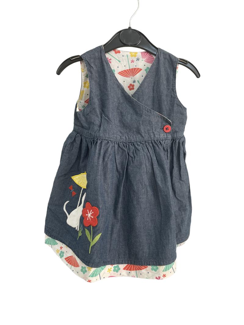 Preloved Unknown Brand - Denim Chambray Cat Applique Sleeveless Dress