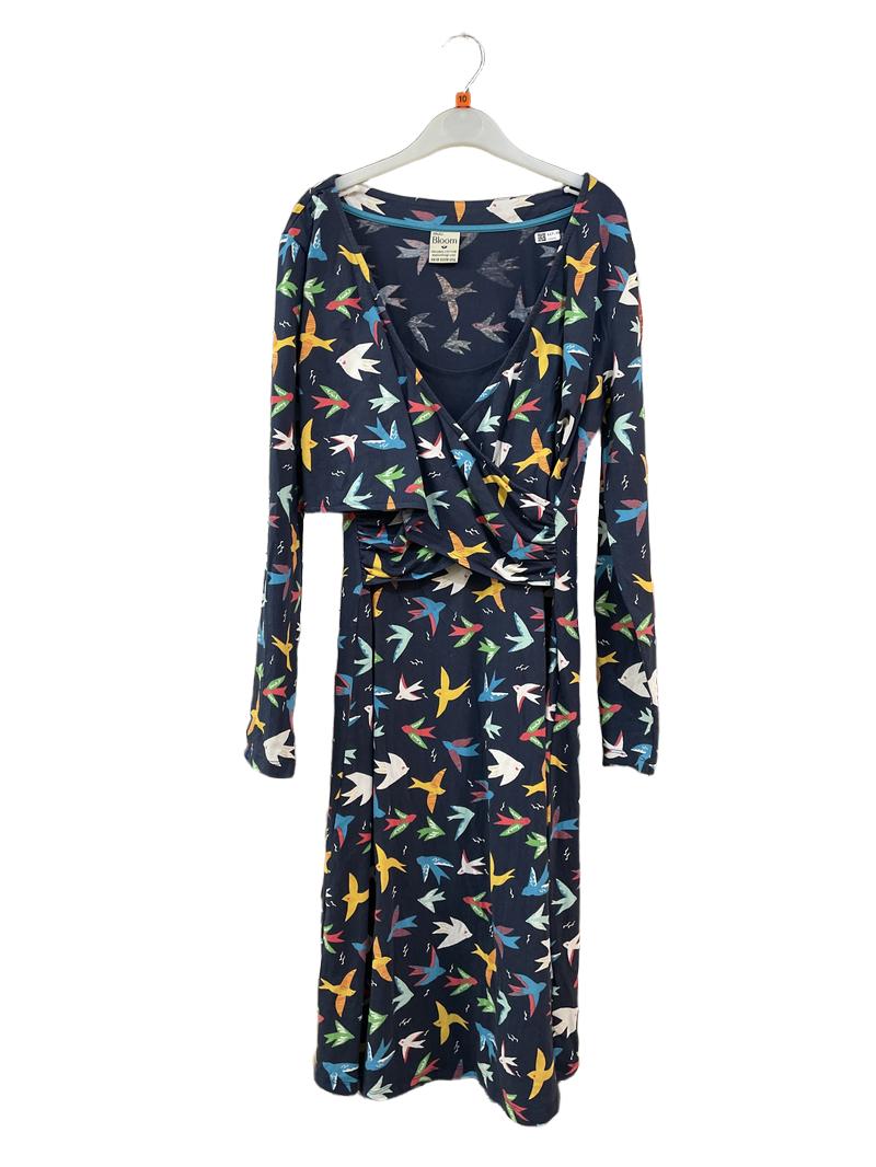 Preloved Frugi - Navy Bird Print Maternity Nursing Dress (10)