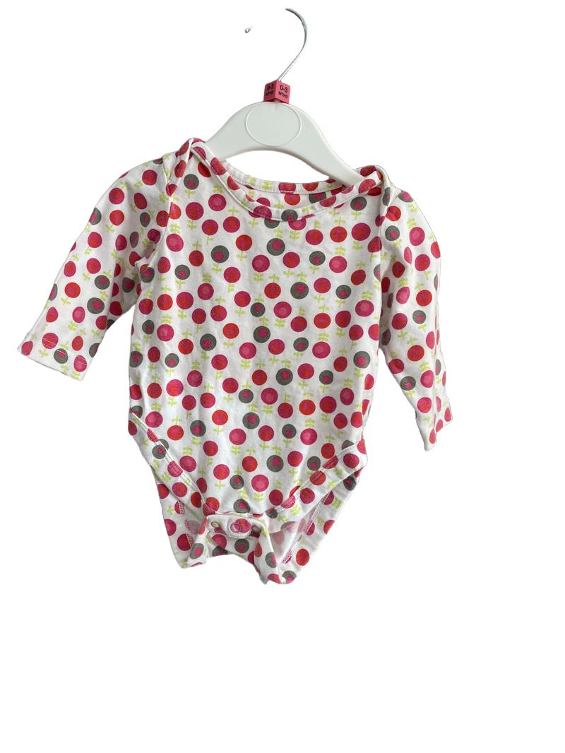 Preloved Mothercare - Red Gray Floral Print Long-sleeved Onesie (0-3m)