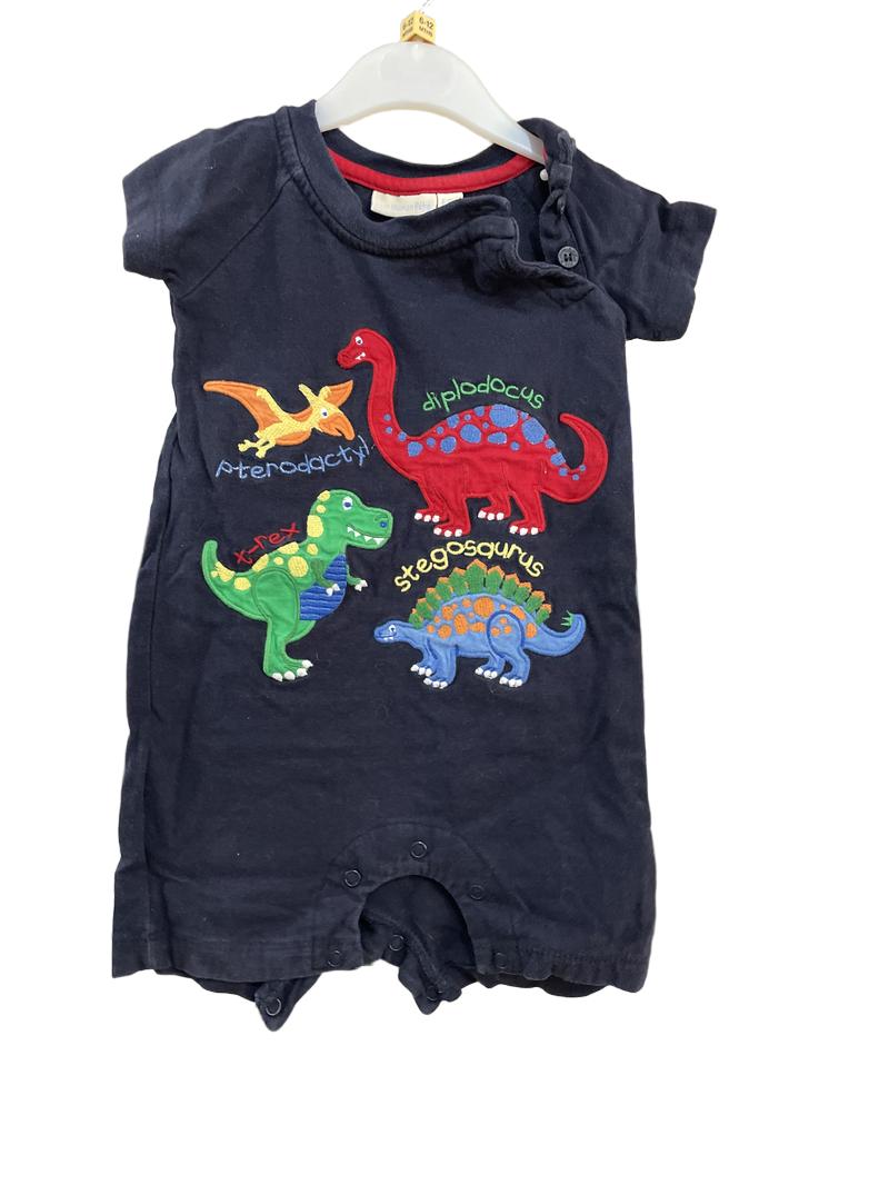 Preloved Jojo Maman Bebe - Navy Dinosaur Embroidery Romper (6-12m)