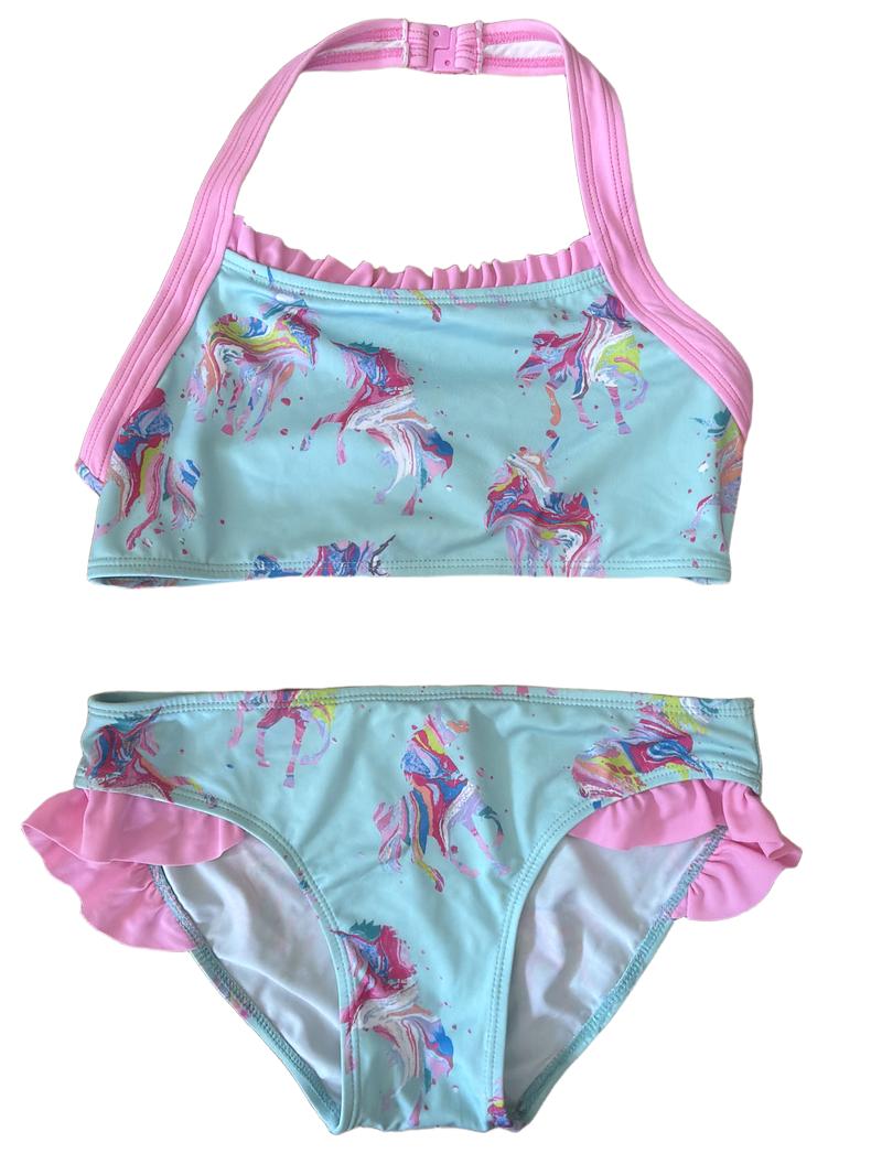Preloved Monsoon - Blue Pink Unicorn Print Bikini (11-12y)