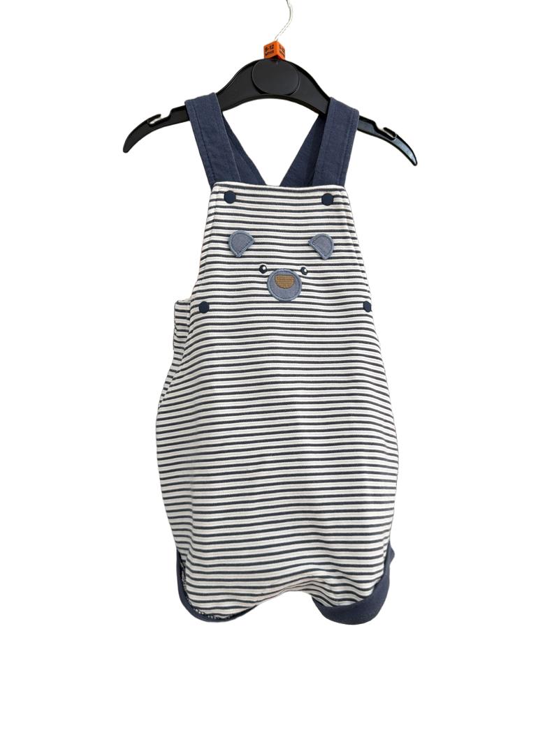 Preloved Obaibi - Blue White Stripe Bear Dungarees (9-12m)
