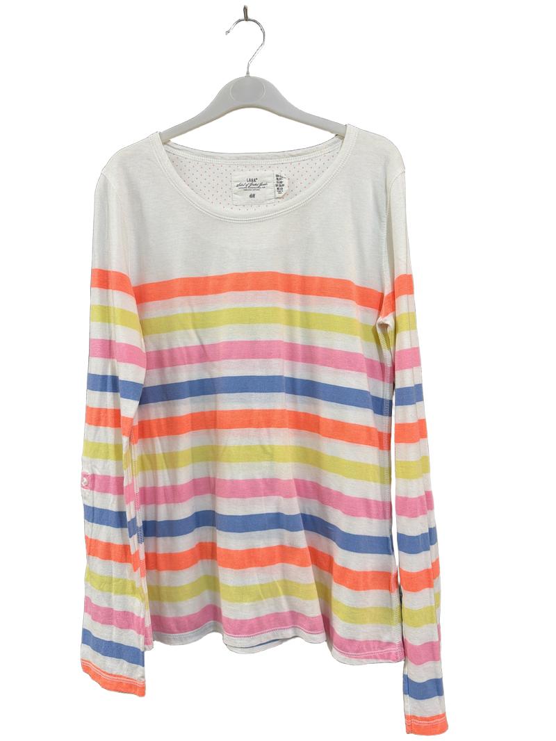 Preloved H&M - White Multicolour Neon Stripe Long-sleeved T Shirt (13-14y)