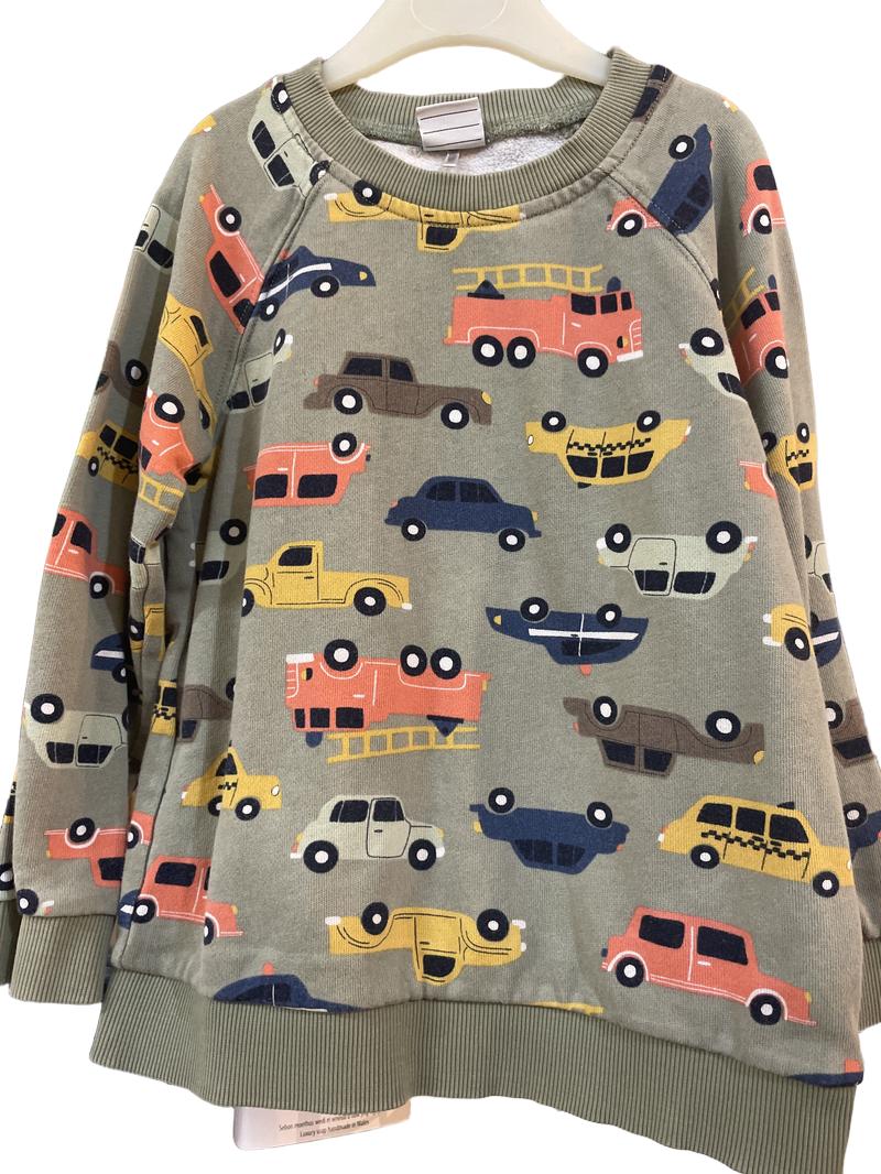 Preloved Polarn O. Pyret - Green Vehicle Print Sweatshirt (4-5y)