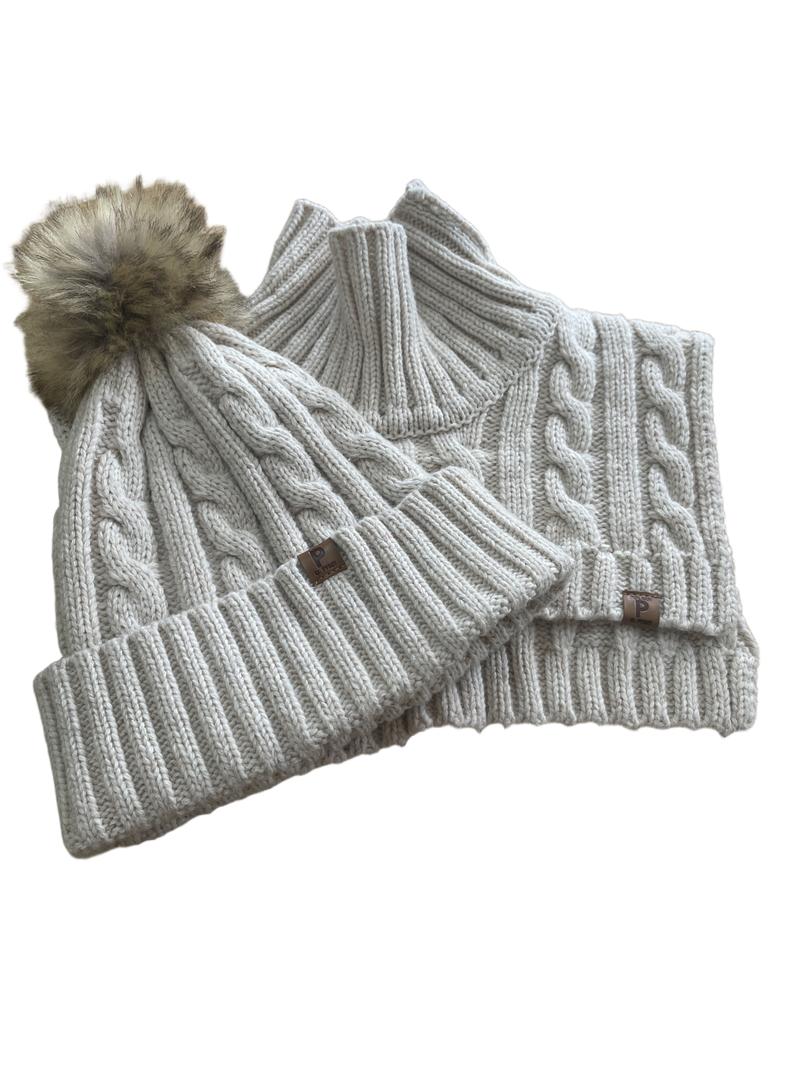 Preloved Polarn O. Pyret - Cream/Beige Knit Neck Warmer And Matching Hat (2-3y, 3-4y, 5-6y, 7-8y, 8-9y)