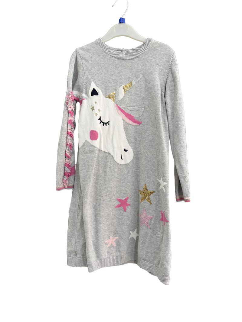 Preloved Marks & Spencer - Gray Unicorn Sequin Knit Long-sleeved Jumper Dress (6-7y)