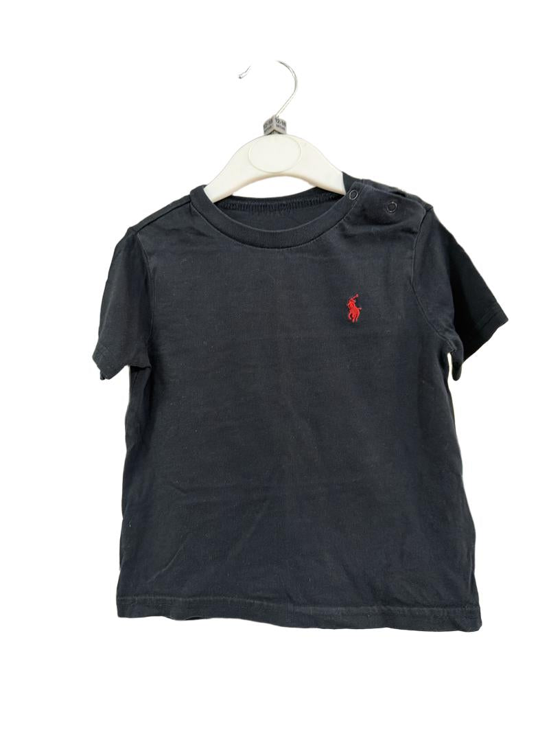 Preloved Ralph Lauren - Black Snap Shoulder T-shirt (12-18m)
