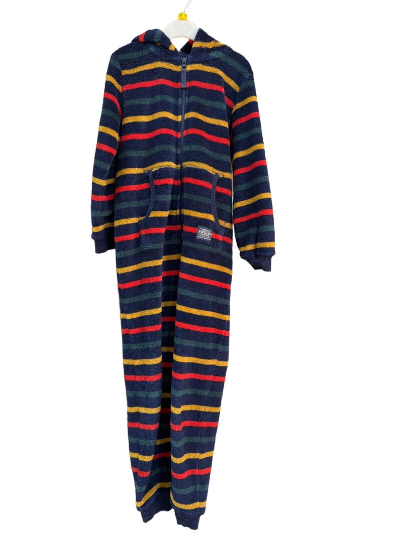 Preloved Joules - Navy Multicolour Stripe Fleece Onesie (7-8y)
