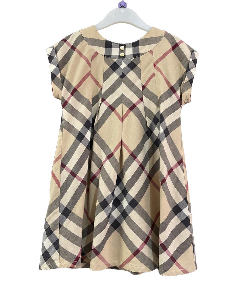Preloved Burberry - Beige Black Red Check Short-sleeved Dress (3-4y) - Dress