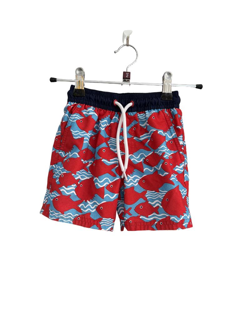 Preloved Marks & Spencer - Red Blue Fish Swim Trunks Shorts (2-3y)