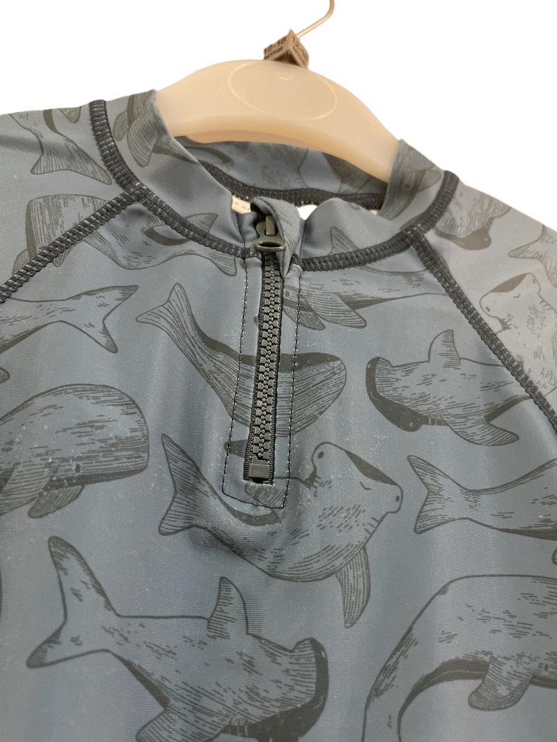 Preloved Little Dutch - Dark Blue Whale And Shark Print, Swim Top (12-18m)