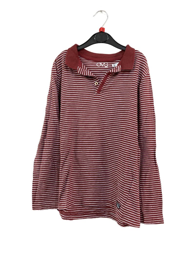 Preloved OVS - Red White Stripe Long-sleeved Polo Shirt (8-9y)