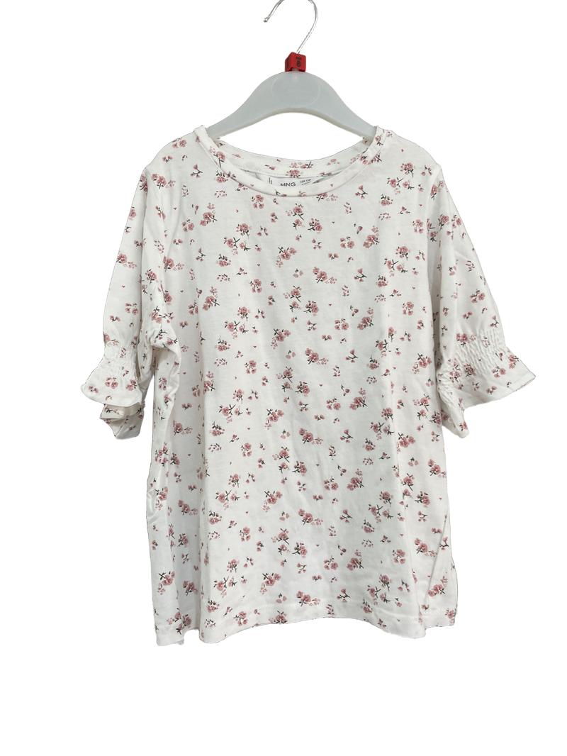 Preloved Mango - White Pink Floral Short-sleeved Shirt (8-9y)