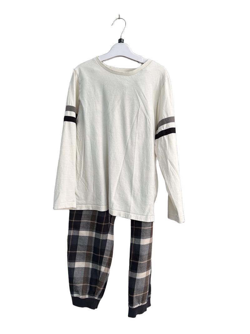 Preloved Marks & Spencer - White Black Gray Check Long-sleeved Pyjama Set (11-12y)