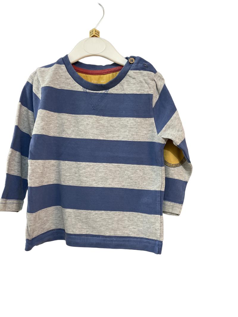 Preloved Kite - Blue Gray Stripe Long-sleeved T Shirt (6-12m)