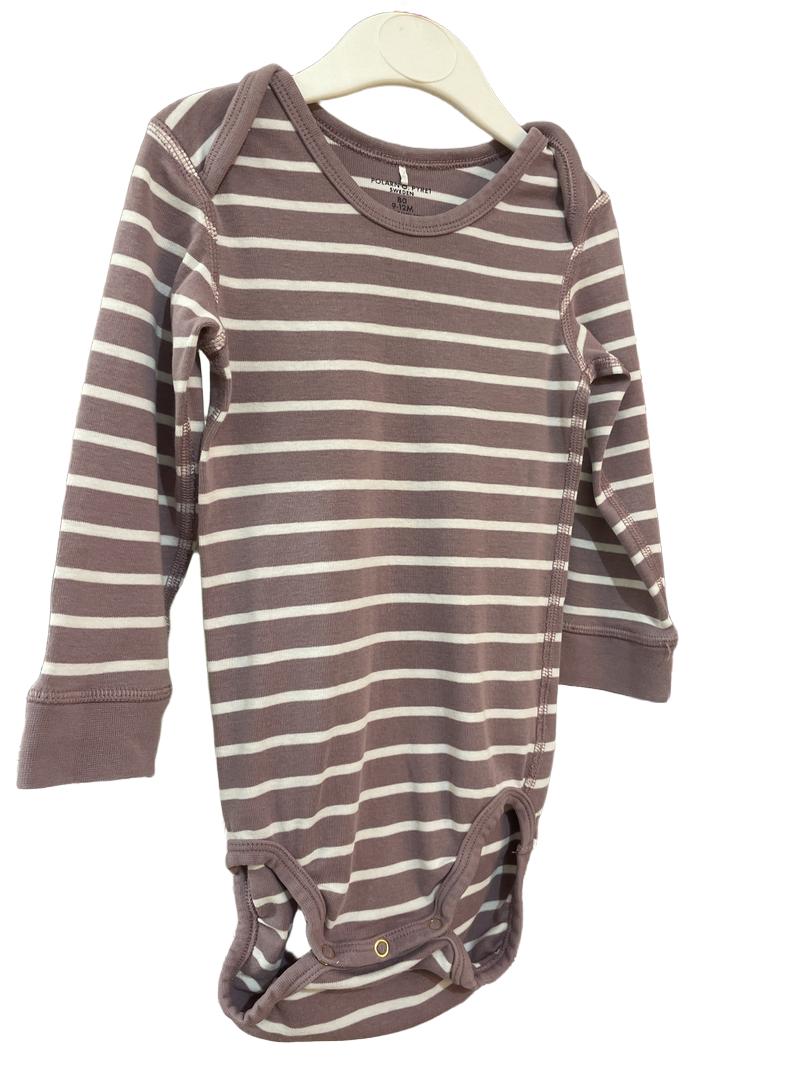 Preloved Polarn O. Pyret - Pink White Stripe Long Sleeve Onesie (9-12m)