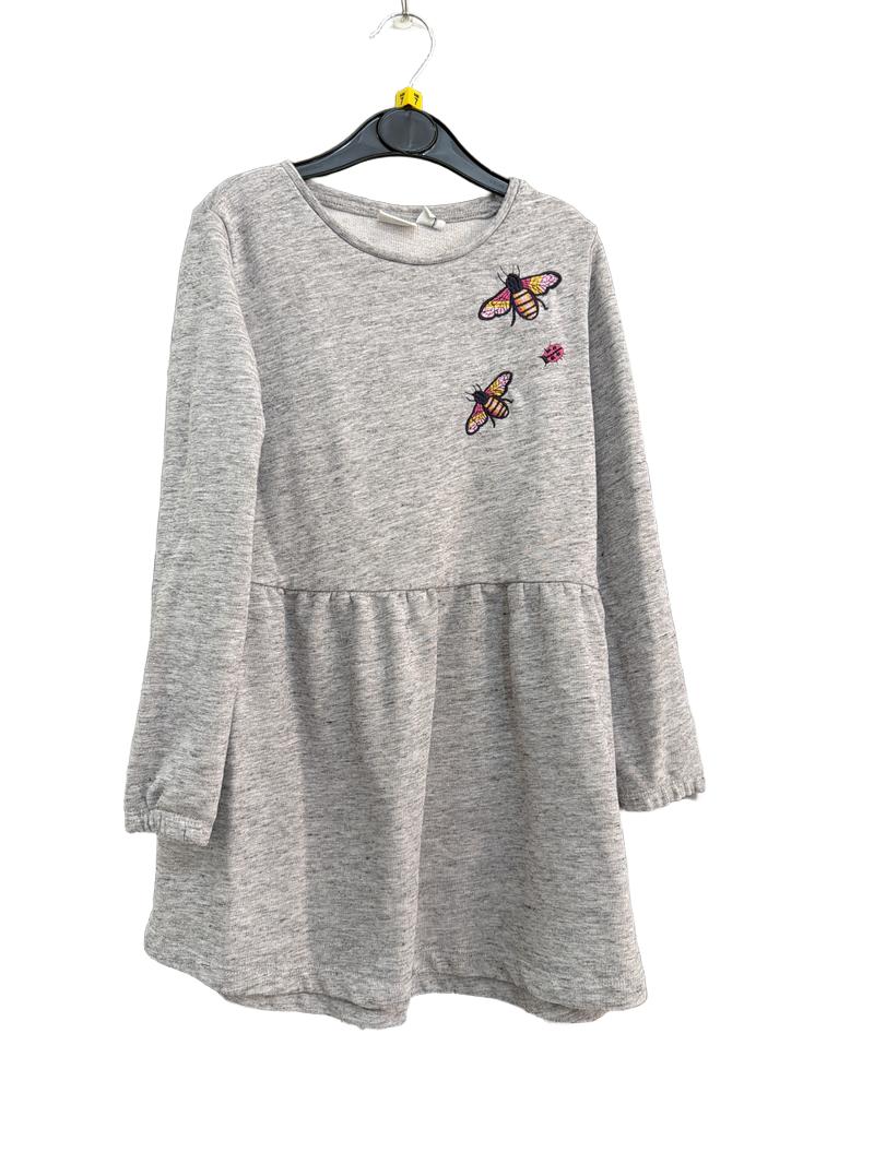 Preloved Name It. - Gray Pink Bee Embroidery Long-sleeved Dress (7-8y)