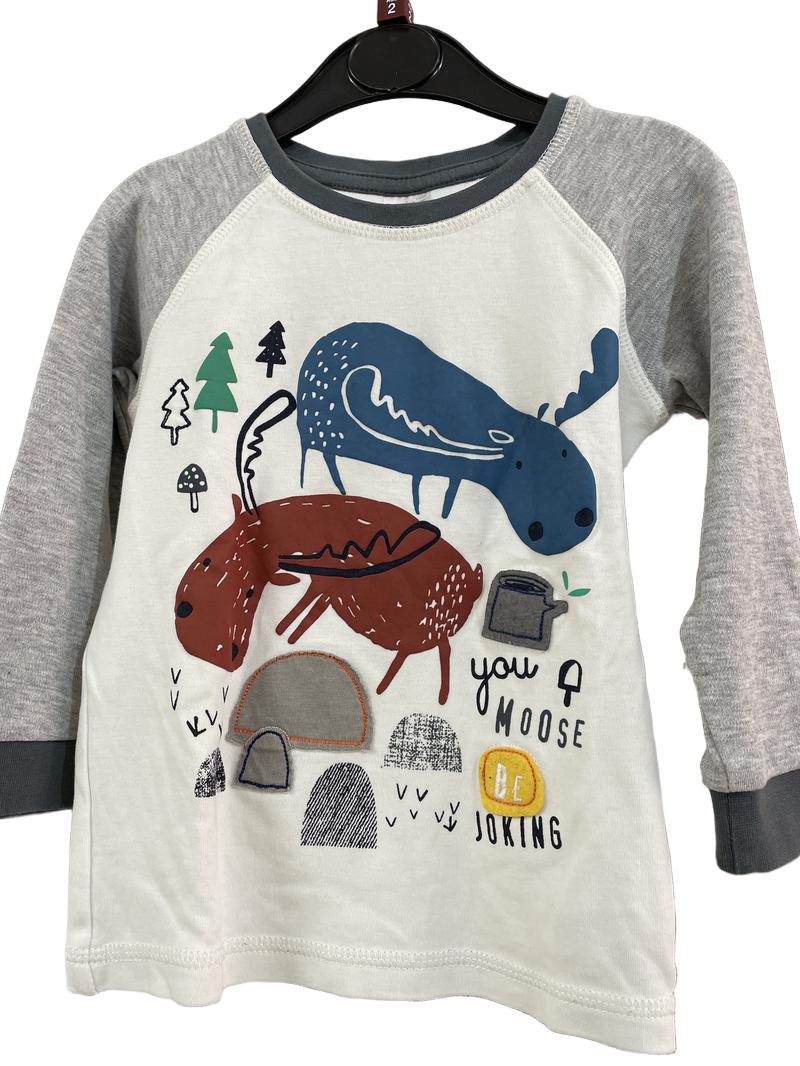Preloved Mini Club - White Gray Moose Top (2-3y)