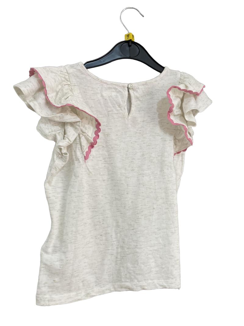 Preloved Monsoon - White Sparkle Floral Embroidery Flutter Sleeve Top (7-8y)