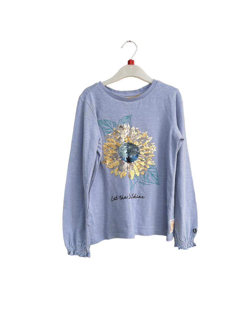 Preloved Fatface - Blue Sequin Flower Let The Sun Shine Long-sleeved Shirt (8-9y)