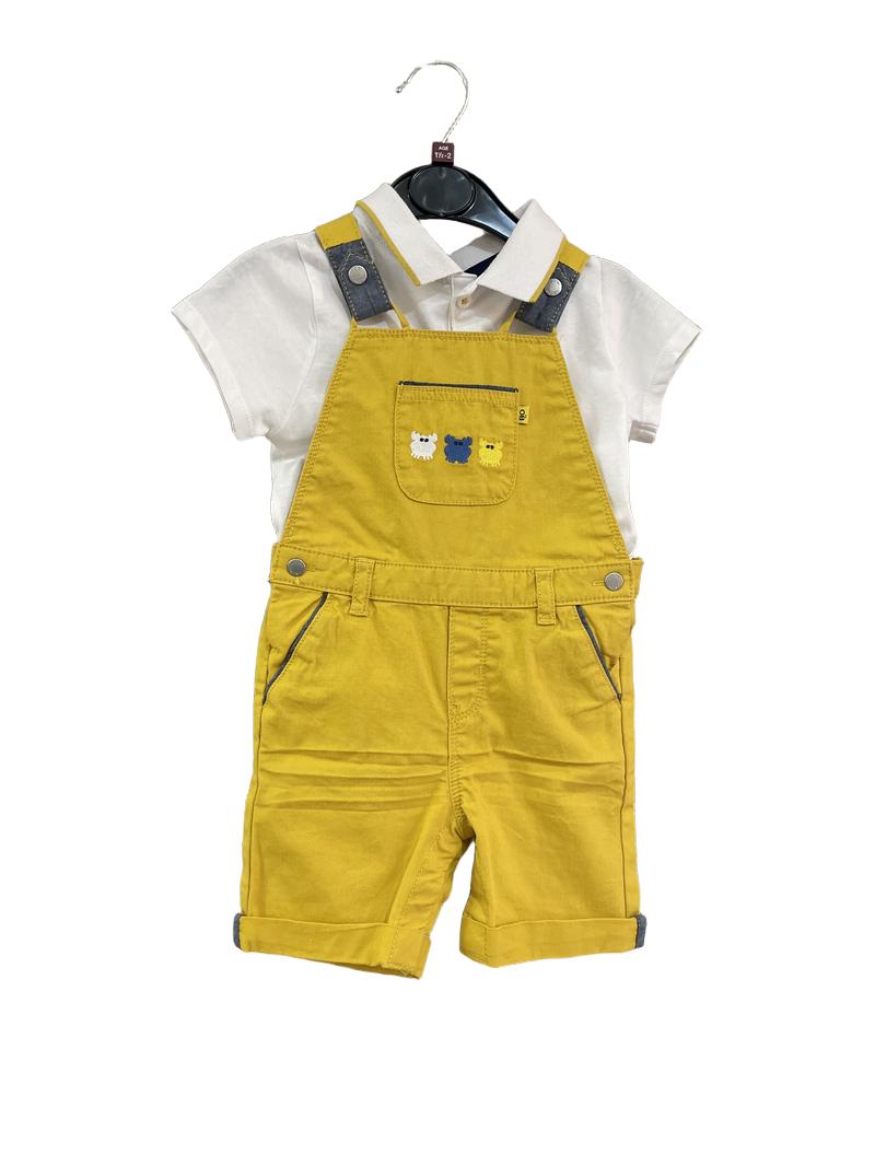 Preloved Obaibi - Yellow Dungarees With White Polo Shirt (18-24m)