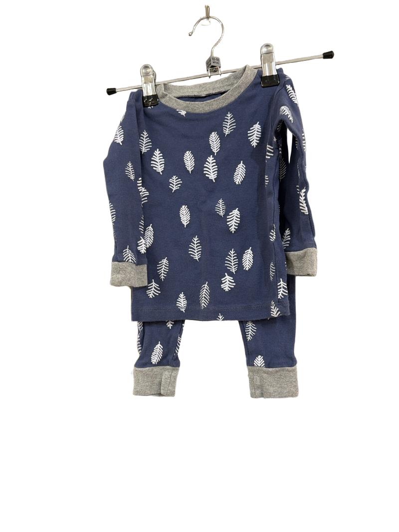 Preloved Burt's Bees Baby - Blue White Leave Print Organic Cotton Long-sleeved Pyjama Set (12-18m)