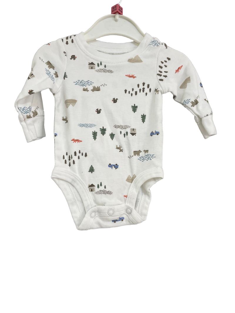 Preloved Carter's - White Long Sleeve Vest With Woodland Theme Print. (Newborn)