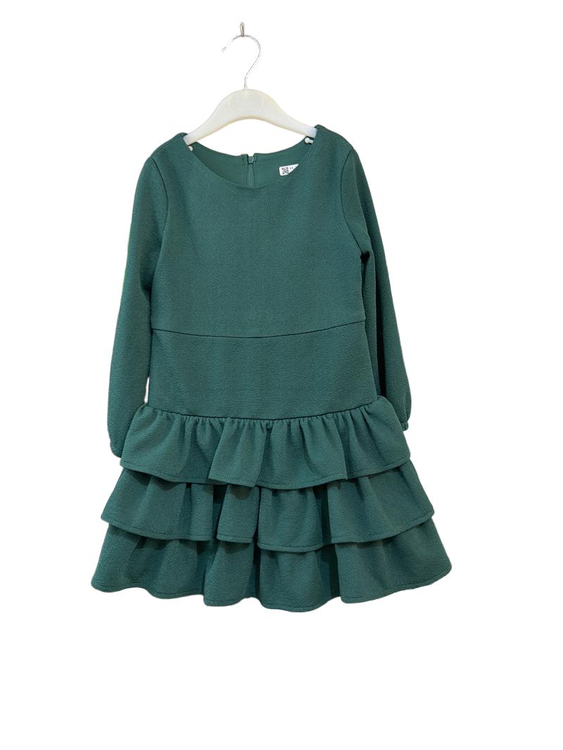 Preloved Unknown Brand - Green Crepe Tiered Skirt Long-sleeved Dress (3-4y)