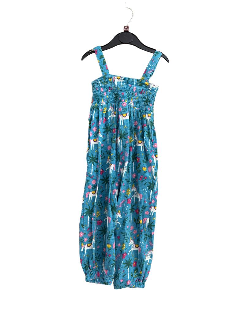 Preloved Frugi - Turquoise Unicorn Print Smocked Jumpsuit (18-24m)