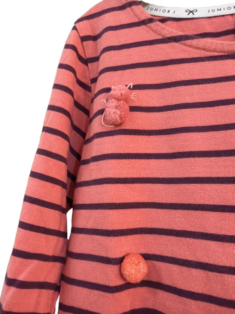 Preloved Jasper Conran - Red Maroon Stripe Pom Pom Cat Long-sleeved Top (5-6y)